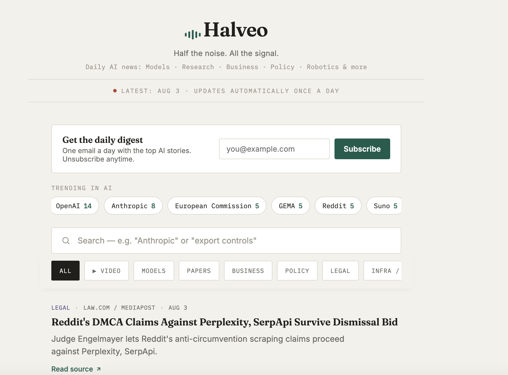 Halveo AI news website