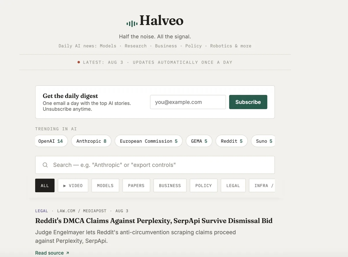 Halveo AI news website